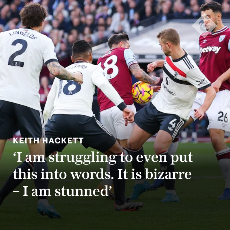 TeleFootball's tweet photo. 'West Ham's penalty against Man Utd is one of the worst decisions I have ever seen'

✍️ @HACKETTREF

#TelegraphFootball | #WHUMUN
