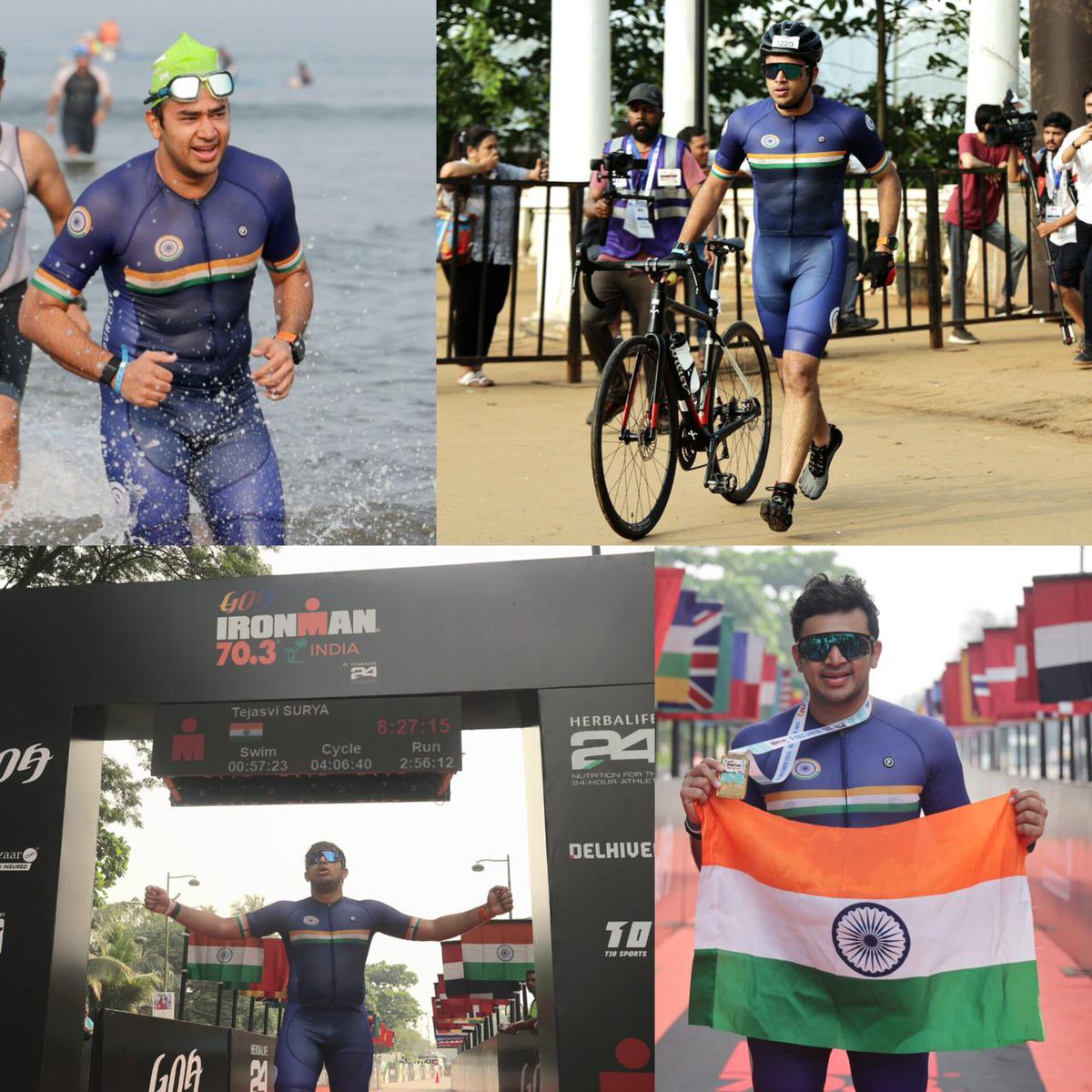 ianuragthakur's tweet photo. Waah Tej! 

What an exceptional feat achieved by my dear colleague and fellow fitness enthusiast @Tejasvi_Surya ji! 

Totally crushed the intense #Ironman70.3 Goa in just 8 hrs 30 mins. This will have us all stepping up our game! https://t.co/9NGWSooVbD