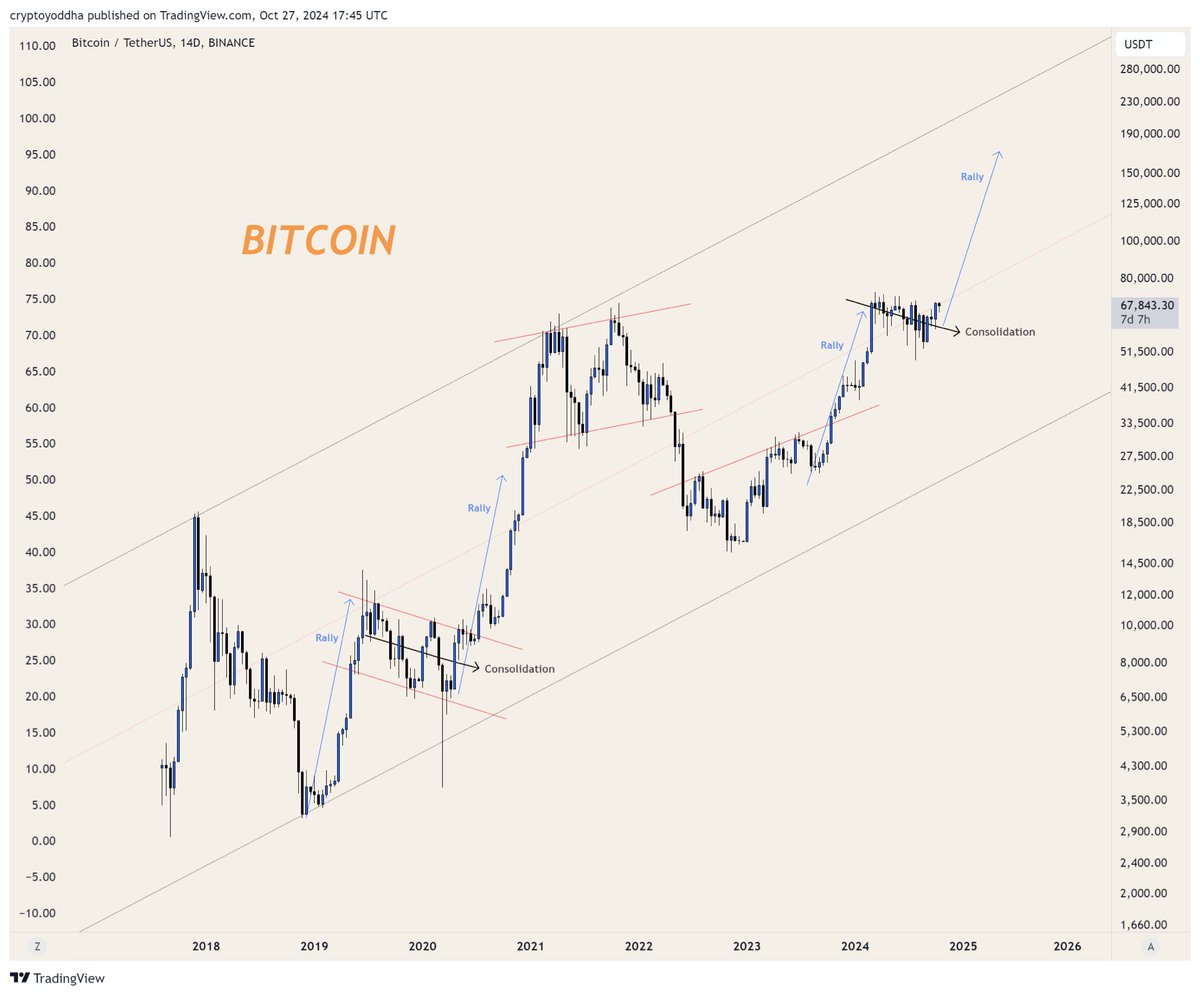 CryptoYoddha's tweet photo. #Bitcoin bull run 2025 loading… 

Halving 2016 -> bull run 2017 
Halving 2020 -> bull run 2021 
Halving 2024 -> bull run 2025 ✔️ https://t.co/afelkC9srr