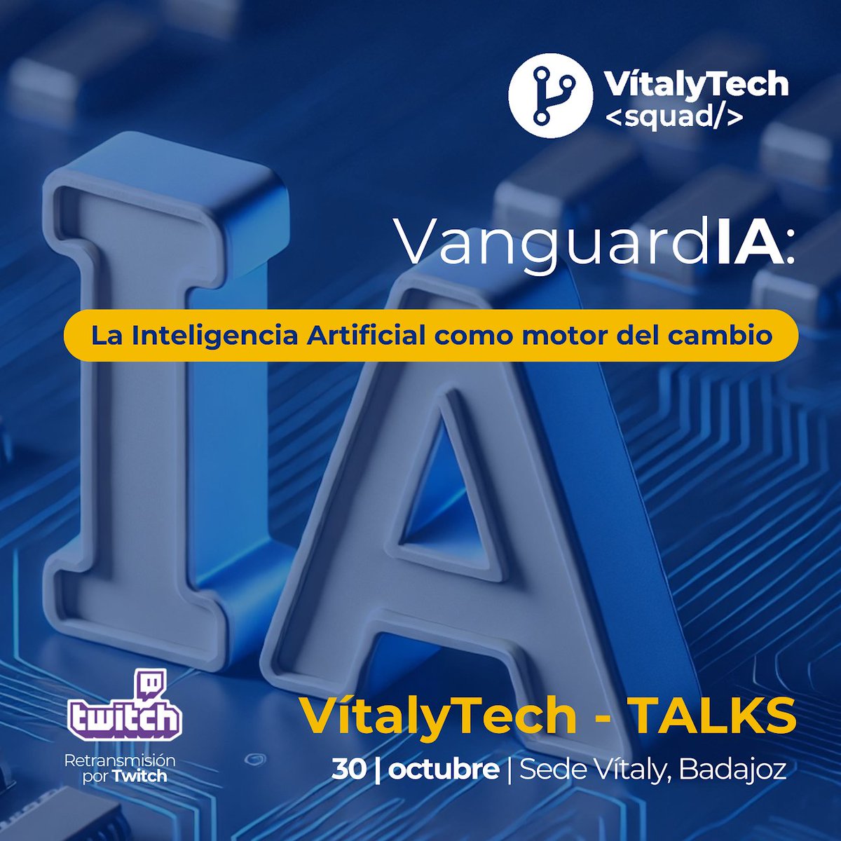 vitaly_tech's tweet photo. 📣3 días para  𝗩𝗶𝘁𝗮𝗹𝘆𝗧𝗲𝗰𝗵 𝗧𝗮𝗹𝗸𝘀 
 𝗩𝗮𝗻𝗴𝘂𝗮𝗿𝗱𝗜𝗔: 𝗟𝗮 𝗶𝗻𝘁𝗲𝗹𝗶𝗴𝗲𝗻𝗰𝗶𝗮 𝗔𝗿𝘁𝗶𝗳𝗶𝗰𝗶𝗮𝗹 𝗰𝗼𝗺𝗼 𝗺𝗼𝘁𝗼𝗿 𝗱𝗲𝗹 𝗰𝗮𝗺𝗯𝗶𝗼
🎟️ Regístrate: https://t.co/sA0xkxunsG

📆30 octubre 2024📍 Sede VITALY Badajoz
🖥️Twitch: https://t.co/rF6tr5kpJP https://t.co/UjZ8AV9YCR