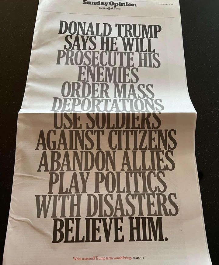 Aiphos2's tweet photo. Kudos to @nytimes Better late than never. #resistfascism #stopshitler #defenddemocracy #harriswalz2024๐บ๐ธ #votebluenomatterwho. https://t.co/WwPUzvghqL https://t.co/9kgt1EfNeW