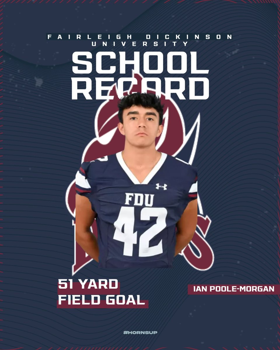 FDUFootball's tweet photo. Shoutout to Kicker Ian Poole-Morgan who set a school record on Saturday converting on a 51 yard Field Goal attempt! #Team50 https://t.co/WHfznQsoZ1