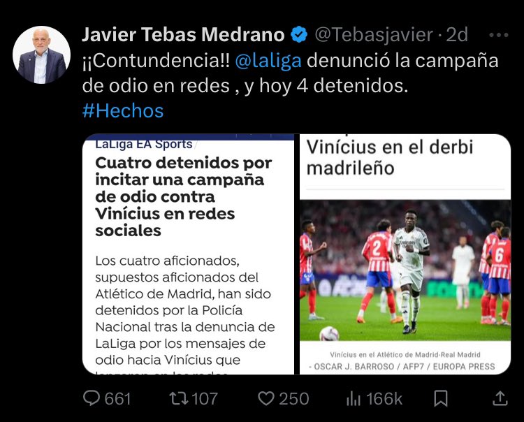 CuentaMister's tweet photo. Han pasado 22 horas desde los graves insultos racistas a Lamine Yamal, pero @Tebasjavier sigue en silencio... ¿será porque estos insultos racistas los han lanzado madrileños y era un jugador del Barça?

Qué diferente es cuando le pasa a un jugador que viste de blanco... https://t.co/dk24DwMn9a