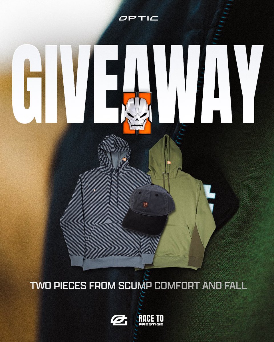 OpTic (@optic) on Twitter photo Grind to Master Prestige in comfort.
Like, RT & tag 2 friends for a shot to win two pieces from the <a href="/scump/">OpTic Scump</a> Comfort AND OpTic Fall Collection! 🔥🔥🔥 Grind to Master Prestige in comfort.
Like, RT & tag 2 friends for a shot to win two pieces from the <a href="/scump/">OpTic Scump</a> Comfort AND OpTic Fall Collection! 🔥🔥🔥