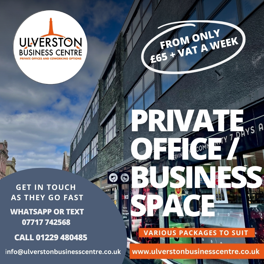 We are in the heart of #Ulverston where everything is happening and it has great transport connections and next to the post office plus lovely places to have lunch and walk.  Private Office spaces from £65 + VAT per week (works out around to £11 a day). Interested? Get in touch