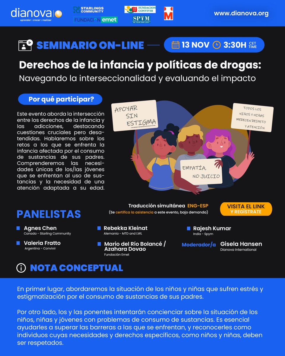 Dianova_org's tweet photo. 🖥 🗣 𝗨́𝗻𝗲𝘁𝗲 𝗮 𝗻𝗼𝘀𝗼𝘁𝗿𝗼𝘀 𝗲𝗹 𝟭𝟯 𝗱𝗲 𝗻𝗼𝘃𝗶𝗲𝗺𝗯𝗿𝗲 𝗮 𝗹𝗮𝘀 𝟯:𝟯𝟬 𝗽.𝗺. 𝗖𝗘𝗧 𝗽𝗮𝗿𝗮 𝘂𝗻 𝗶𝗺𝗽𝗼𝗿𝘁𝗮𝗻𝘁𝗲 𝗲𝘃𝗲𝗻𝘁𝗼 𝗼𝗻𝗹𝗶𝗻𝗲: 𝗗𝗲𝗿𝗲𝗰𝗵𝗼𝘀 𝗱𝗲 𝗹𝗮 𝗶𝗻𝗳𝗮𝗻𝗰𝗶𝗮 𝘆 𝗽𝗼𝗹í𝘁𝗶𝗰𝗮𝘀 𝘀𝗼𝗯𝗿𝗲 𝗱𝗿𝗼𝗴𝗮𝘀: Navegando la Interseccionalidad y Evaluando el Impacto, organizado por @Dianova_org  . Obtén conocimientos de panelistas expertos mientras exploran este tema crucial.

🔗 ¡Asegura tu lugar ahora!: https://t.co/Bvm0bBS55q

Además, obtén un 𝗰𝗲𝗿𝘁𝗶𝗳𝗶𝗰𝗮𝗱𝗼 𝗱𝗲 𝗮𝘀𝗶𝘀𝘁𝗲𝗻𝗰𝗶𝗮 como actividad de formación.

¡Esperamos verte allí! 😊🗓

#Dianova