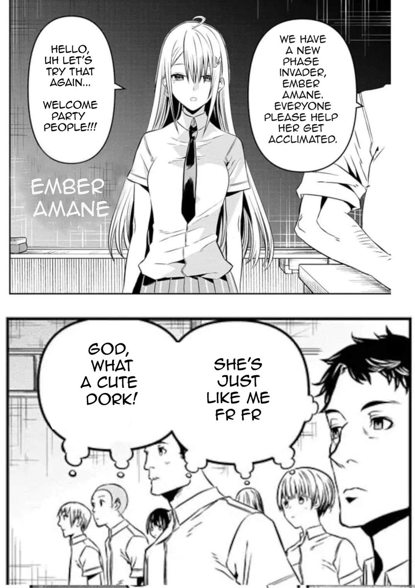 SWMrPlow's tweet image. A fellow Kindling posted the original manga page on the fan discord and, upon seeing it, I just HAD to make a cheeky edit starring our beloved Virtual firestarter! ❤️‍🔥🐈‍⬛#EmberAmane #Emburgered 

Source: Nue's Exorcist