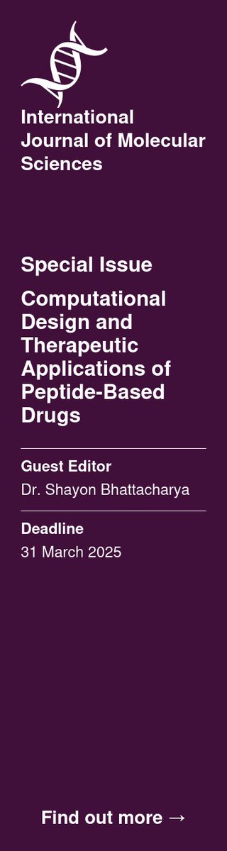 🚨 Call for Papers 🚨

I am serving as a Special Issue Editor for <a href="/IJMS_MDPI/">IJMS MDPI</a> "Computational Design and Therapeutic Applications of Peptide-Based Drugs." 🧬💻

mdpi.com/journal/ijms/s…

Deadline: 31st March 2025

Join us in advancing knowledge of peptide-based therapeutics