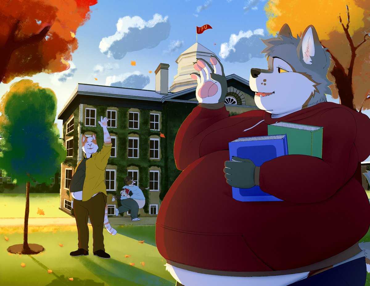 It's back to school time this September at Fat Fur University! 📚🎒🧑‍🎓🍂 

A scene from the All Year Round Calendar
Get it here - Preorders close 11/3! 
bleucan.fish/product/all-ye…