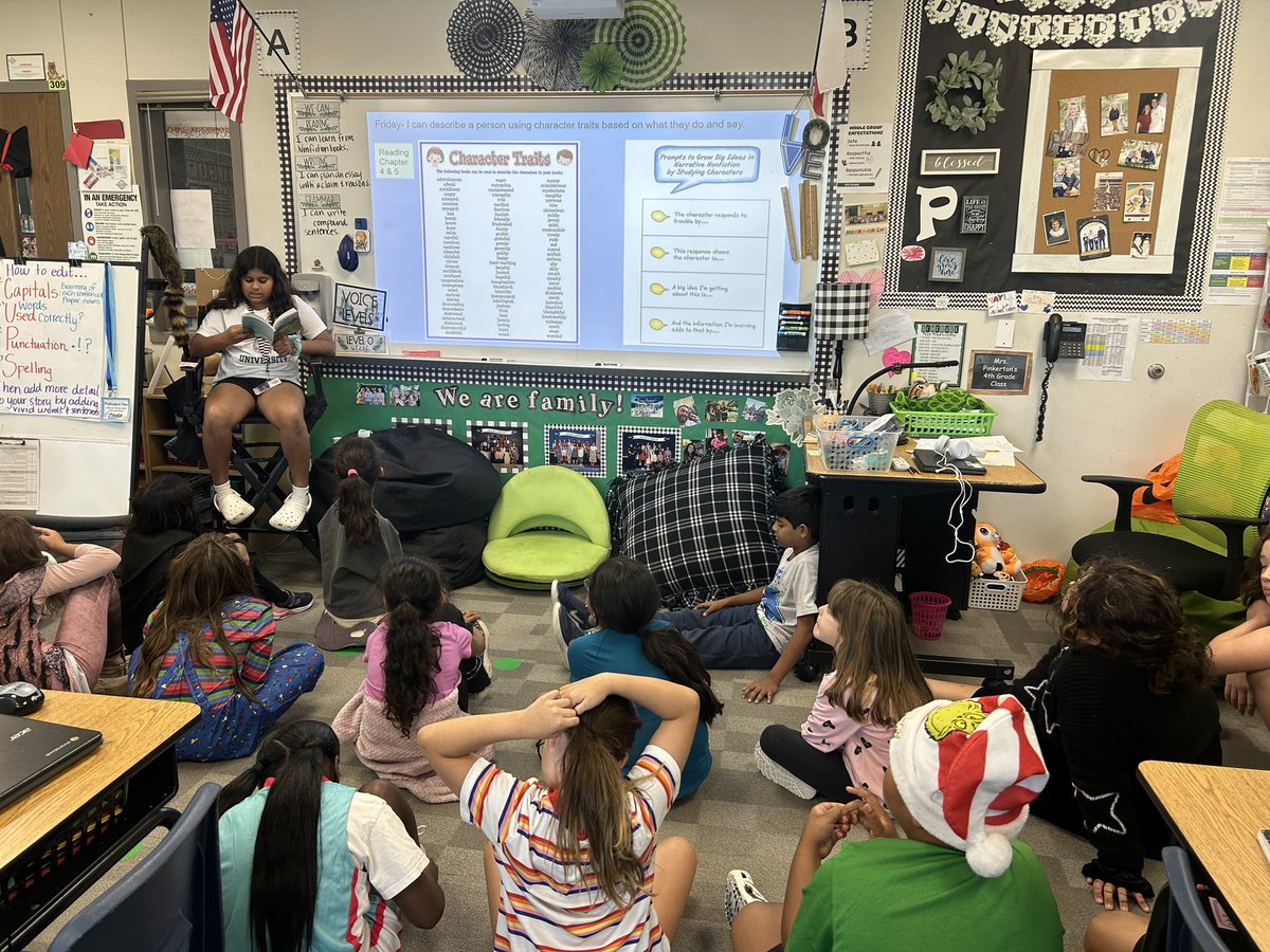 angelaatkagan's tweet image. Meet our teacher of the day! Ms. S gave the spelling test, read a chapter to the class, stamped student work, gave away pink tickets, and more! She used her hard earned Dojo points to be the teacher. #mrspink4thgrade #vaughnelemfisd