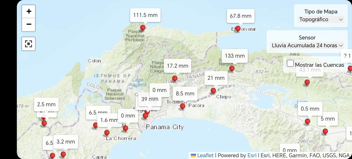 ⚠️Áreas con montos de lluvias que superan los 100mm en las últimas 24 horas.  Justifican las crecidas  de ríos, inundaciones y otras incidencias, registradas en Colón y en áreas de Panamá Este, a esto se suma las fuertes lluvias anteriores⚠️<a href="/VOSTpanama/">VOST Panamá</a> <a href="/UniEmergPma/">UnidEmergPMA</a> <a href="/EmergenciaPty/">Emergencia Digital Panamá</a>