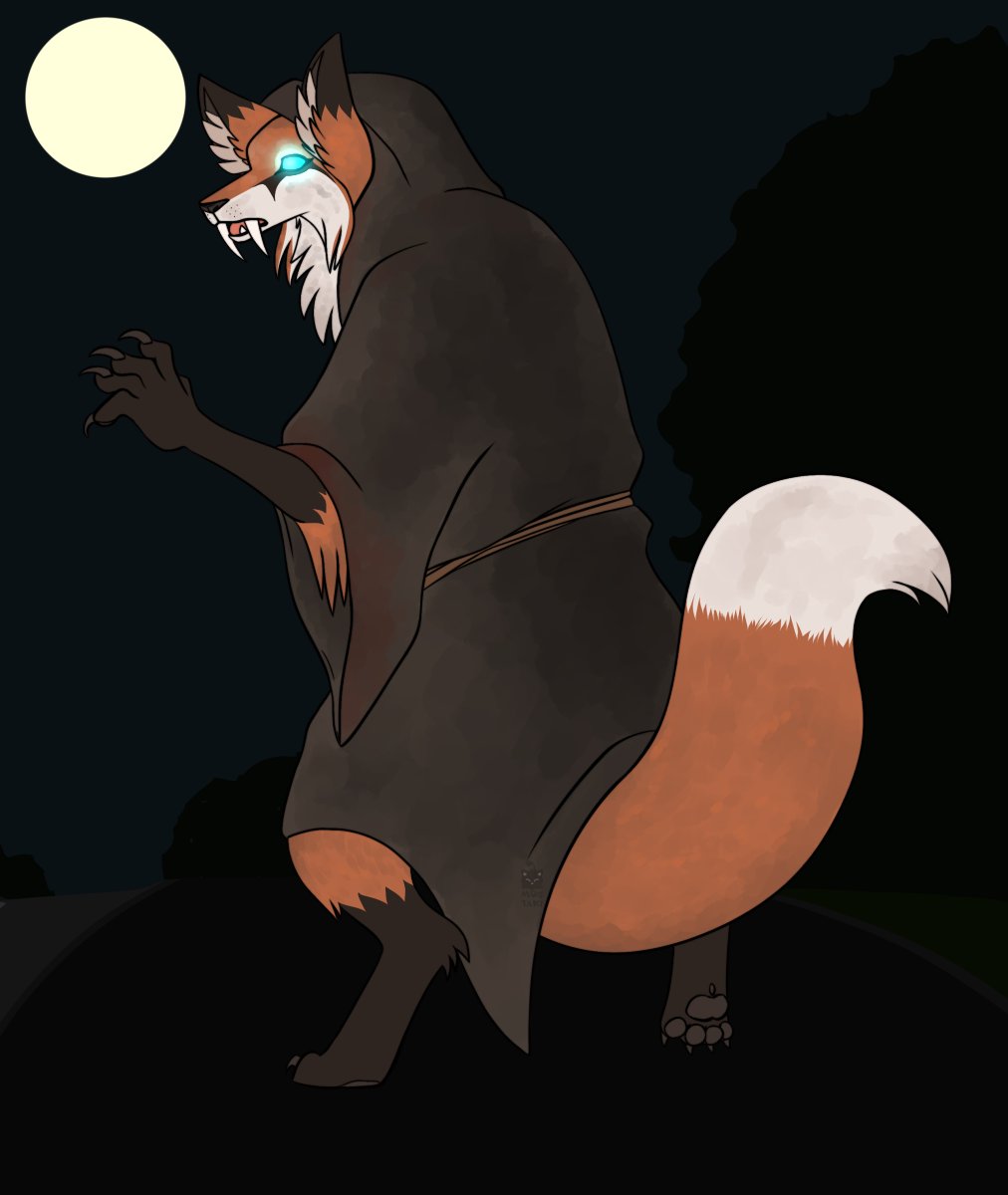 #Weretober2024 prompt is Fox! 

Considered weaker than other werecreatures, the werefox would cloak themselves in whatever they could find and wander the night, aiming to fool those who may think it is a vulnerable human  

A play on the myth of a fox's trickery