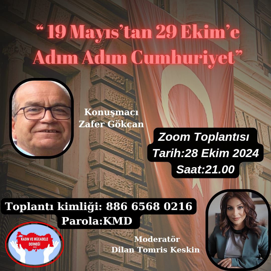 kadinvemucadele's tweet photo. Cumhuriyetimizin 101. Yılını tüm coşkumuz ile kutlamaya hazırız!

28 Ekim 2024 (yarın) derneğimiz yönetim kurulu üyelerinden Dilan Tomris Keskin'in moderatörlüğü ve kıymetli üyemiz Zafer Gökcan'ın anlatısı ile cumhuriyet tarihini inceleyeceğimiz etkinliğimize herkesi bekliyoruz. https://t.co/QOffHp8mfz
