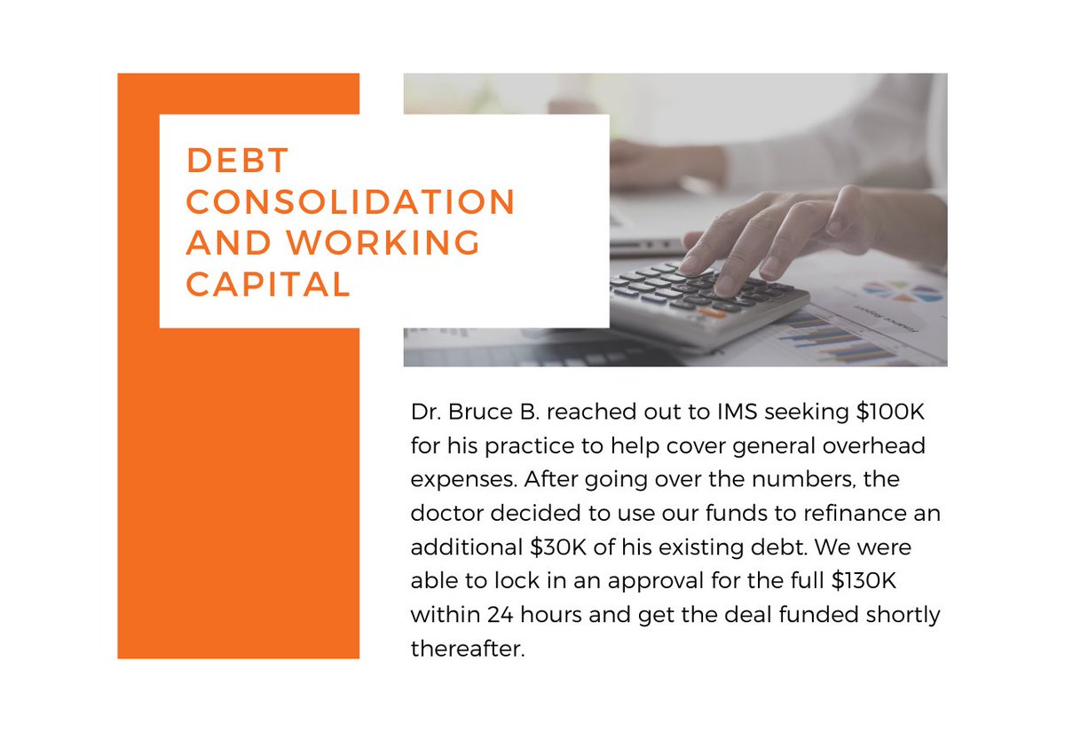 IMSFServices's tweet photo. Debt Consolidation and Working Capital: We were able to lock in an approval for the full $130K within 24 hours and get the deal funded shortly thereafter #imsfinancial #clientstories https://t.co/pi6tP7BMDf