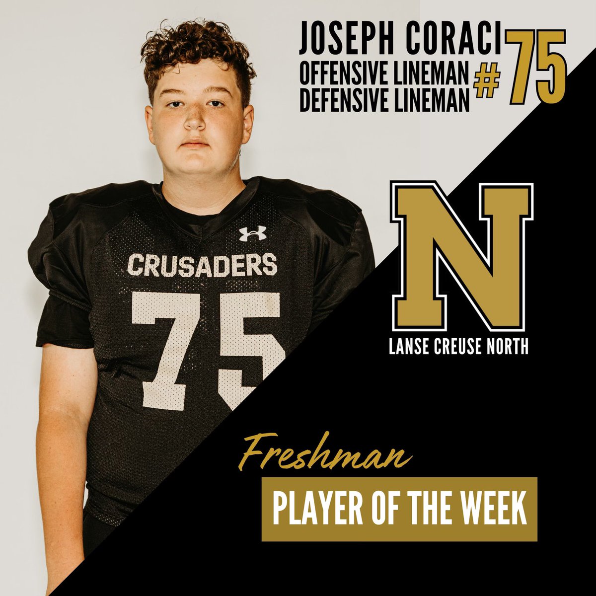L'Anse Creuse North Football (@lcn_fb) on Twitter photo Freshman Player of the week. Joseph Coraci 75 OL/DL. Joseph demonstrates his leadership in classroom and on the football field. He is currently one of the players with the highest GPA's on the team. <a href="/PHDLineCoach/">Coach Garland</a> <a href="/lcnboosterclub/">LCN Athletic Booster Club</a> Freshman Player of the week. Joseph Coraci 75 OL/DL. Joseph demonstrates his leadership in classroom and on the football field. He is currently one of the players with the highest GPA's on the team. <a href="/PHDLineCoach/">Coach Garland</a> <a href="/lcnboosterclub/">LCN Athletic Booster Club</a>
