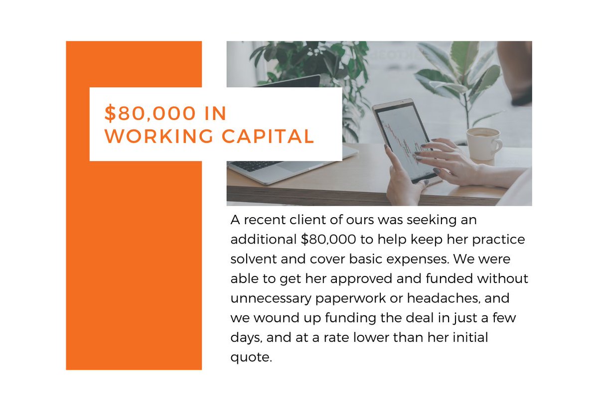 IMSFServices's tweet photo. $80,000 in Working Capital: We were able to get the doctor approved and funded without unnecessary paperwork or headaches, and we wound up funding the deal in just a few days #imsfinancial #clientstories https://t.co/AF3cR98uL2