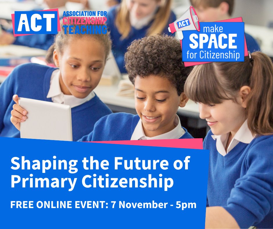 ACT (@acitizenshipt) on Twitter photo Join <a href="/emoorse01/">Liz Moorse</a> and Naomi Kennedy on 7th Nov at 4:30pm for an important open discussion on strengthening #CitizenshipEd for primary pupils. Share your views on what a future programme of study for primary could look like. Sign up👉 ow.ly/brq650TTsu5 #MakeSpaceforCitizenship Join <a href="/emoorse01/">Liz Moorse</a> and Naomi Kennedy on 7th Nov at 4:30pm for an important open discussion on strengthening #CitizenshipEd for primary pupils. Share your views on what a future programme of study for primary could look like. Sign up👉 ow.ly/brq650TTsu5 #MakeSpaceforCitizenship
