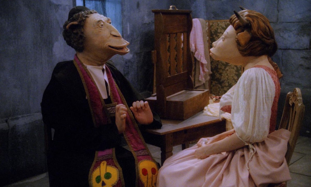 catsuka's tweet photo. If you know Henri Xhonneux &amp; Roland Topor's duo ("Téléchat") : "Marquis" is coming for the 1st time on Blu-ray in France (2K remaster, w/ english subs).
A very adult/obscure/hybrid film (animatronic masks, live action, claymation...) released in 1989.
>> https://t.co/Oiy670Ifa3 https://t.co/OP4QaODkE3