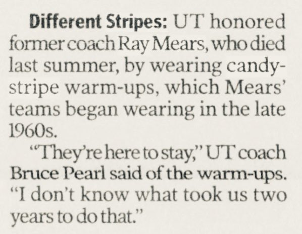callum_vol's tweet photo. With Indiana in town let’s take a moment to remind folks that the University of Tennessee first began wearing the candy stripe warm-ups in the late 1960’s under the legendary Ray Mears. Indiana did not adopt their candy stripes until 1971. https://t.co/R1l64oCRtM