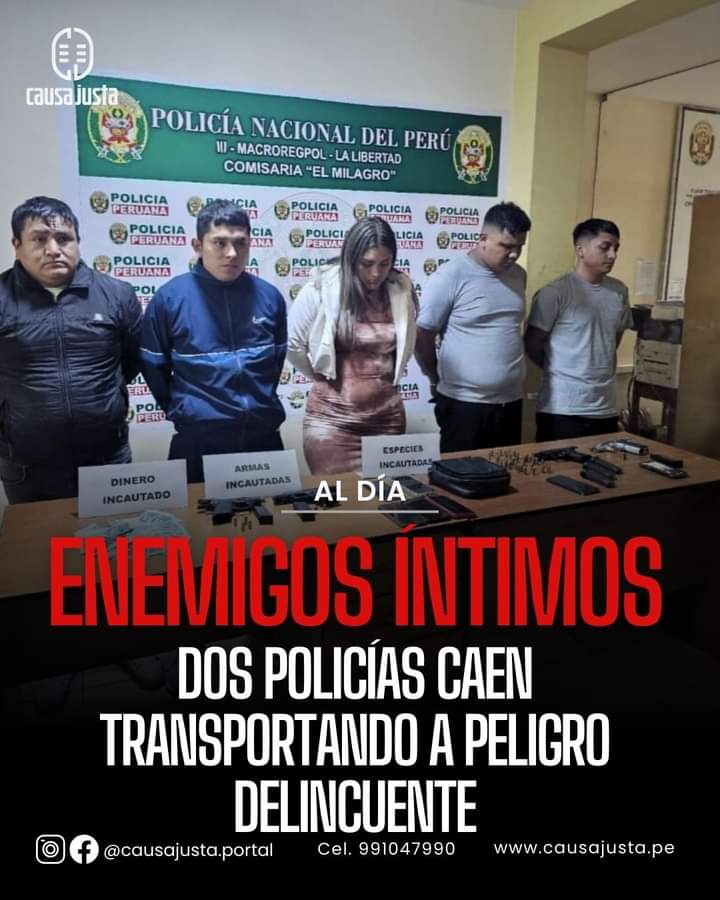 AVISEN AL MENESTRO
🔵🔴🚨SERVICIO EXPRESS AL HAMPA
Trasladaban en patrullero a peligroso “Kukin”, quien en un morral llevaba dos pistolas de dudosa procedencia y 4 mil soles. Kukin está en la mira de su rival Jhonsson Cruz Torres, el cabecilla de la banda “Los pulpos".