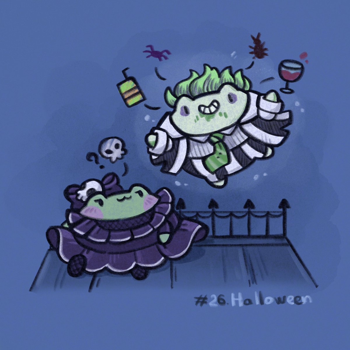 LeGoush's tweet photo. Day 26. Halloween 🐛🧃
Beetlejuice is one of my favourite halloween-ish things!
Again I'm late for posting, yesterday was a day full of dnd :'D

#inktober #inktober2024 #froggyfall https://t.co/ef3OkwlfkA