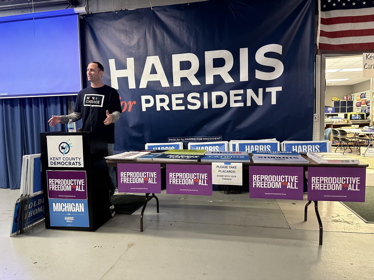 Our Executive Director <a href="/Oren_Jacobson/">Oren Jacobson 🔯</a> joined <a href="/LtGovGilchrist/">Lieutenant Governor Garlin Gilchrist II</a> and <a href="/reproforall/">Reproductive Freedom for All</a> CEO <a href="/mintimm/">Mini Timmaraju</a> today in Grand Rapids to rally volunteers. Nine days and we’re leaving it all on the field. LFG win this thing!