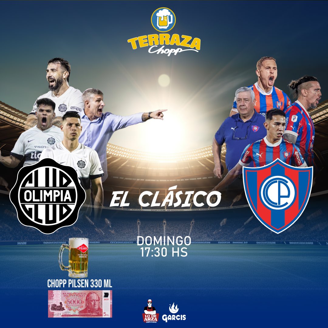 El súper Clásico se vive en Terraza Chopp! 🙌🏻
• Chopp Pilsen x 5 mil gs 🍺 (durante el partido)
• 5 x 35.000gs de Pilsen’i 🍻

+ Info al 0981542888