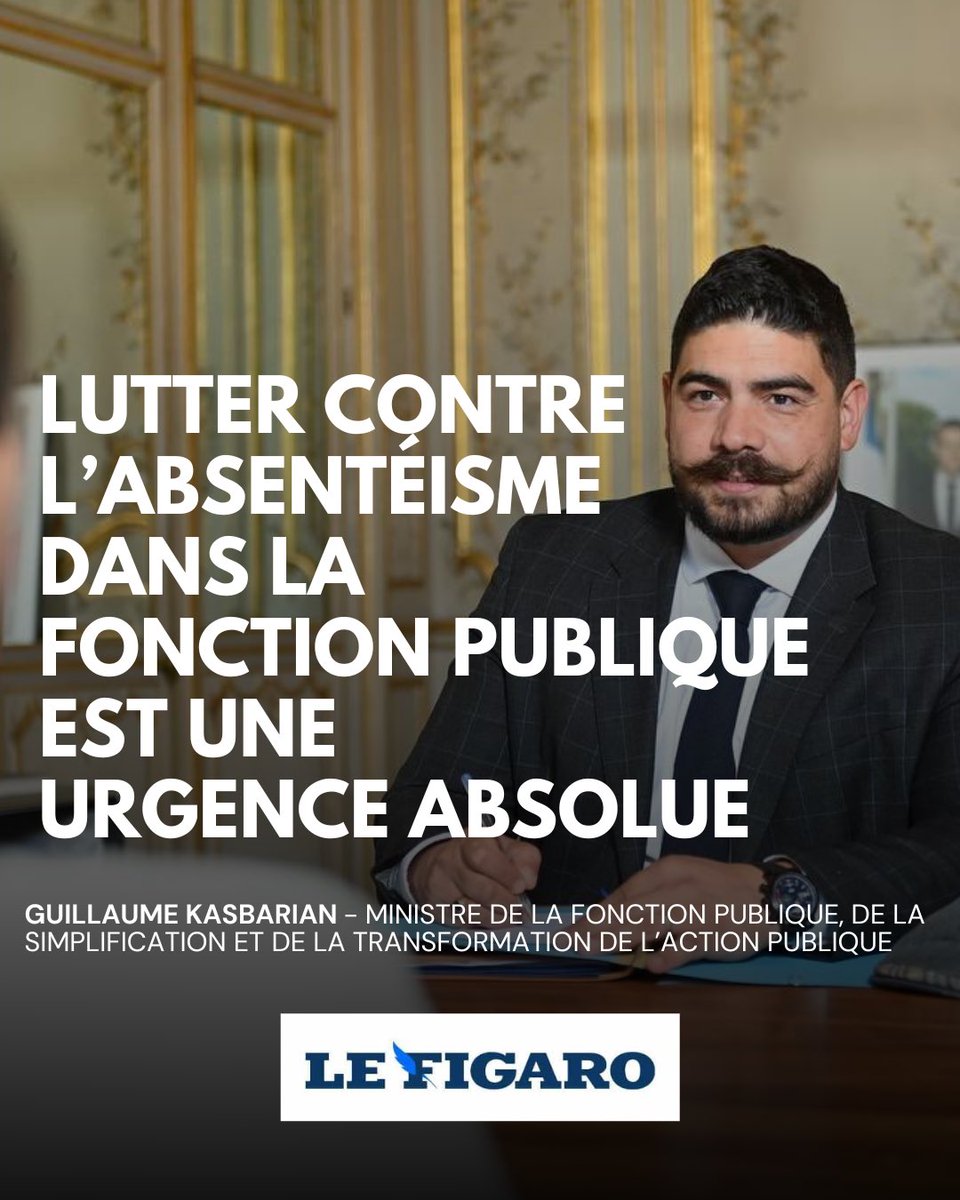 guillaumekasba's tweet image. En 10 ans, le nombre de jours d’absence a augmenté de 80% dans la fonction publique. 

Il est urgent d’agir. 

🚀C’est tout le sens du plan que je présente aujourd’hui dans @Le_Figaro.

👉 lefigaro.fr/economie/guill…