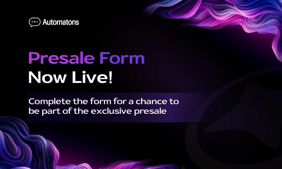 Interested investors take note! The Automatons Whitelist Presale Form is live for one more week!

docs.google.com/forms/d/e/1FAI…
