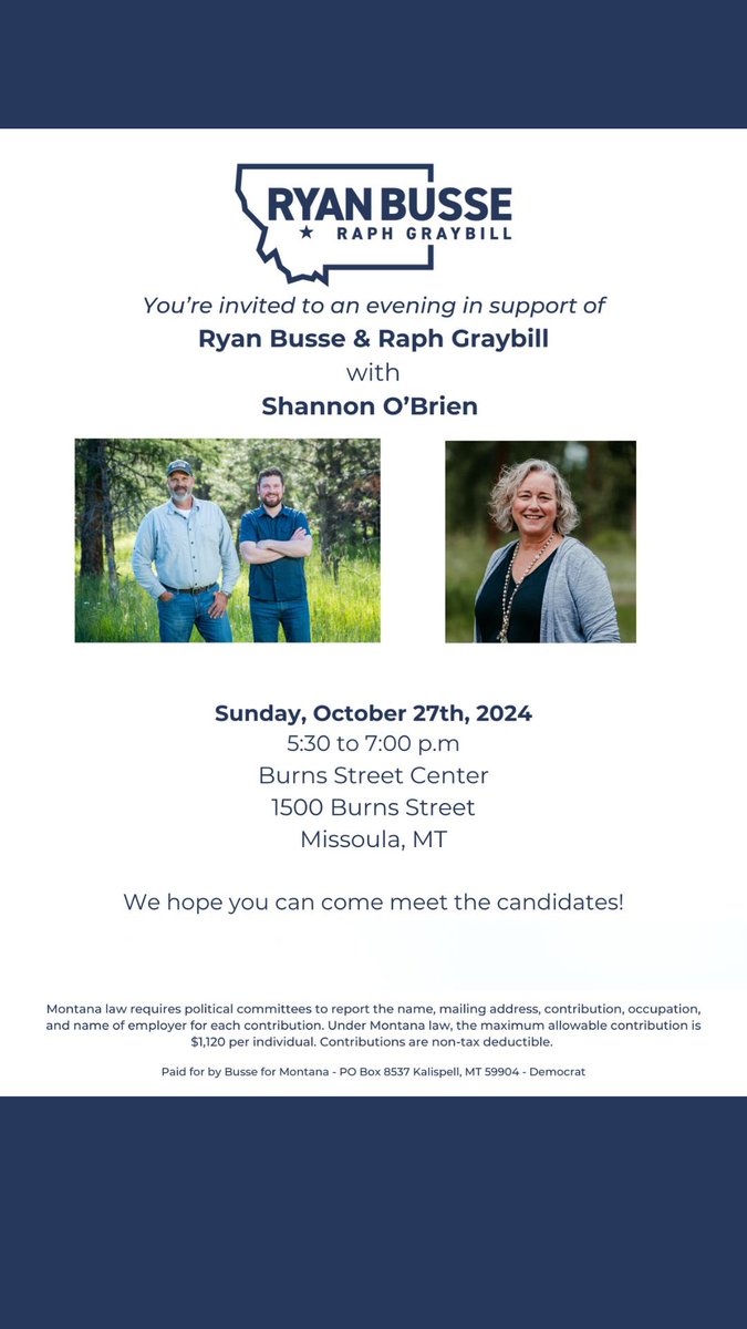 Missoula! We will see you at 5:30 at Burns Street Center! Bring everyone and let’s #GetYourMontanaBack !!