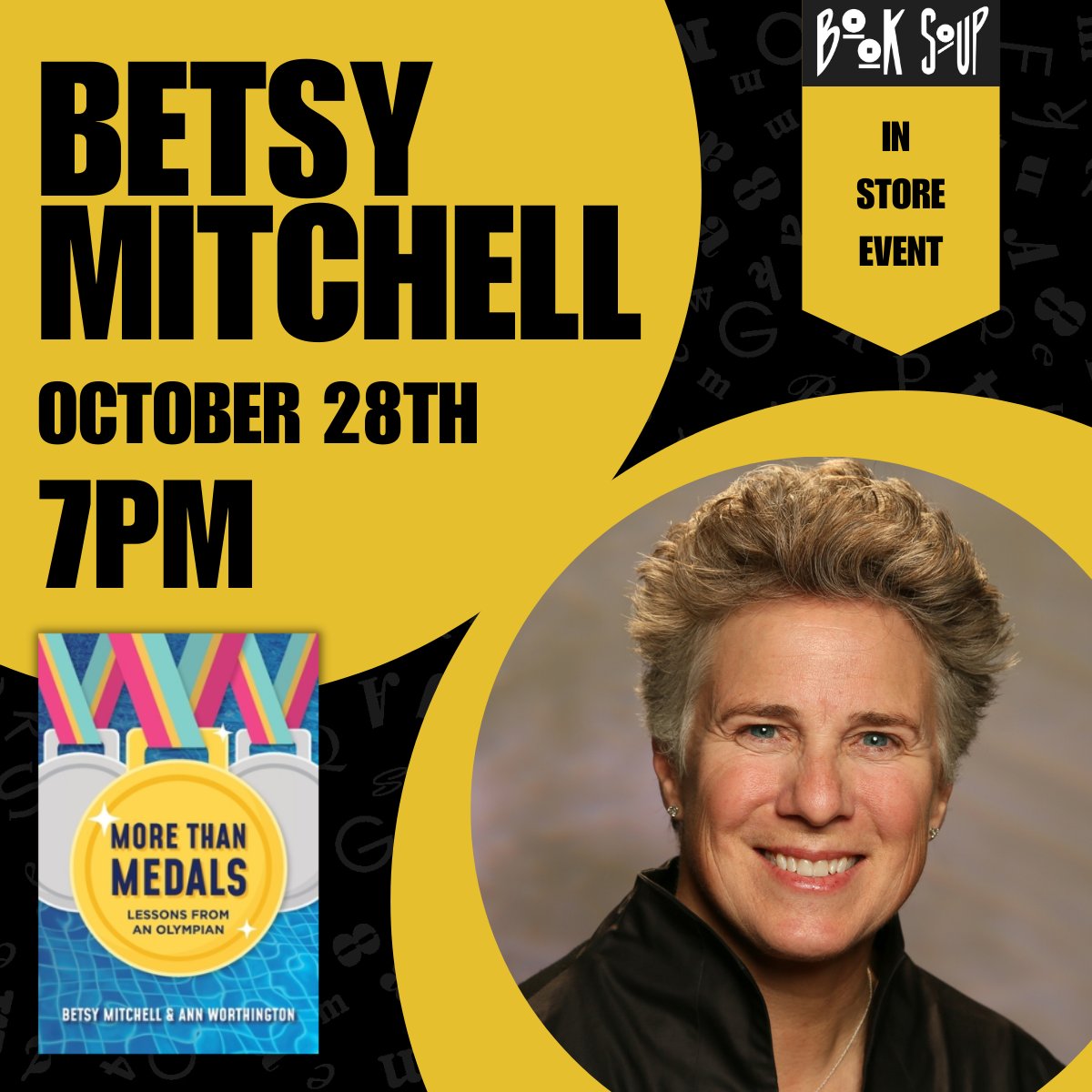 Monday at 7pm: In this inspirational memoir, Betsy writes a love letter to amateur athletes, revealing how the joy and challenges of sports shaped her life and sharing twelve pivotal lessons she learned along the way.

Get more event details at booksoup.com/event/betsy-mi…

#booksoup