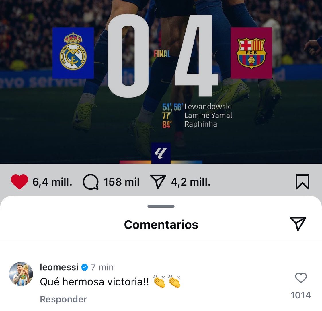 🚨🚨🗣️ Leo Messi on IG: 

“What a beautiful victory! 👏”