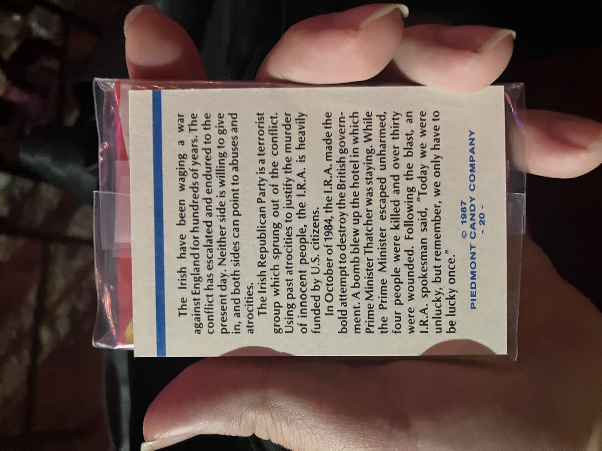 BoneJail's tweet photo. I bought some “terror attack” trading cards at a flea market and got an IRA card and my mom immediately took it and won’t let me have it https://t.co/xcLG4dXoic