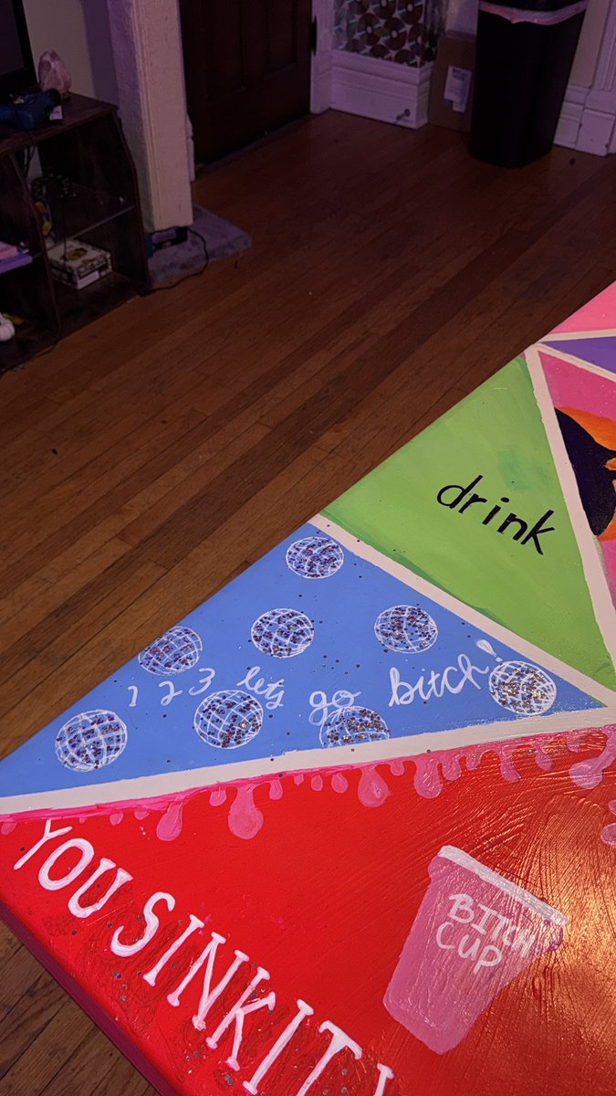 my roommates and i painted a pong table… i snuck some taylor on it #mirrorball #pongtable