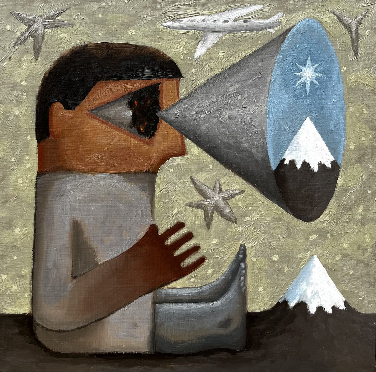 "Looking at the Mountain 2" 8"x8" oil on panel