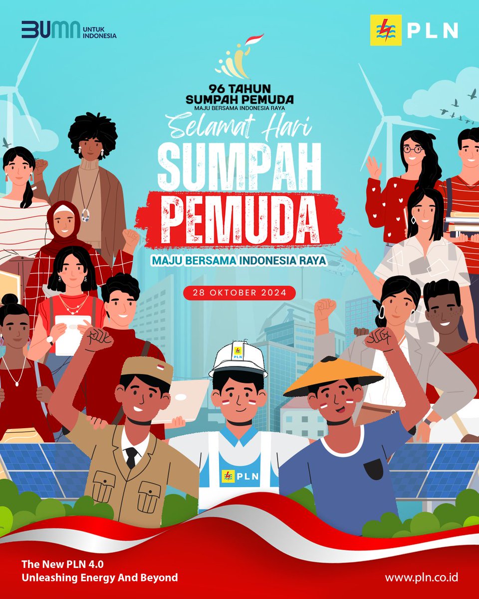 _pln_id's tweet photo. Electrizen, semangat Sumpah Pemuda adalah cahaya bagi kita, pemuda Indonesia untuk bersatu, membangun kekuatan, dan melangkah menuju impian besar. 

#PLN https://t.co/xuDOEtAszP