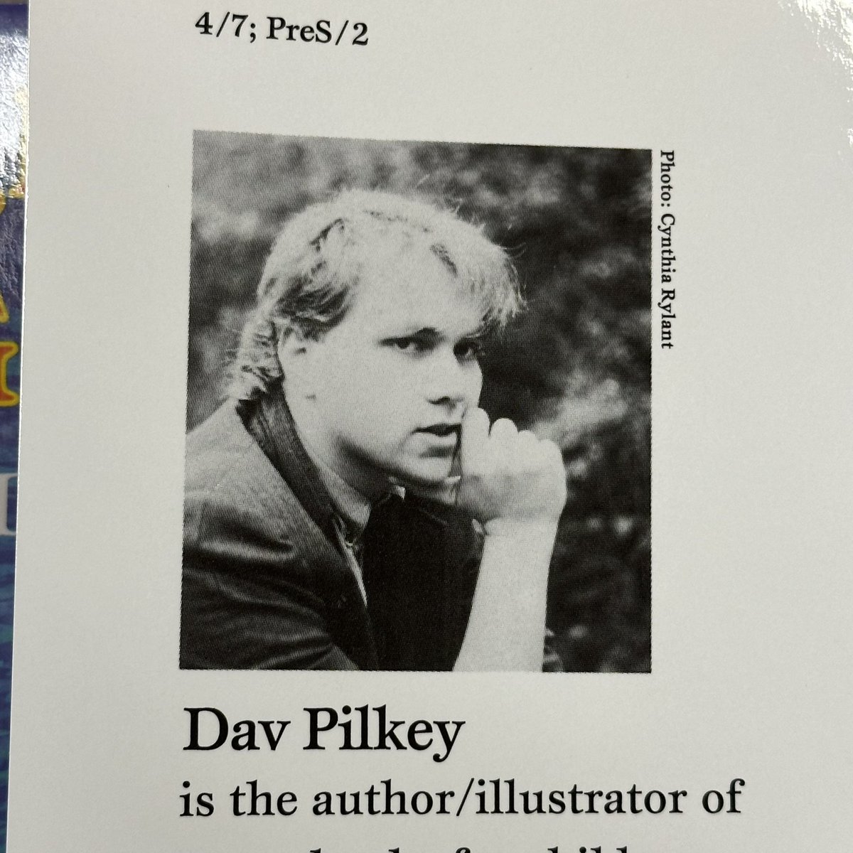 pokestarwind's tweet photo. who gave Dav Pilkey permission to go this hard in his 1990 author photo, was not expecting this on the flap of the night before thanksgiving dust jacket damn https://t.co/G0gKKH6rxg