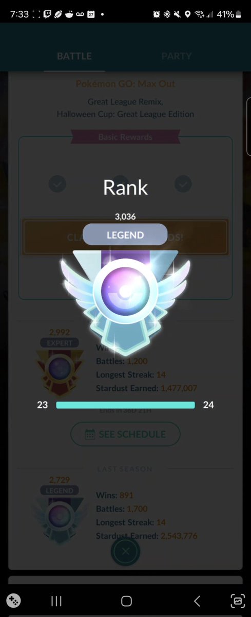 FbarnesPOGO's tweet photo. I have achieved the Legend Rank in Pokémon GO Battle League (please clap) https://t.co/J8oqdzCcvq