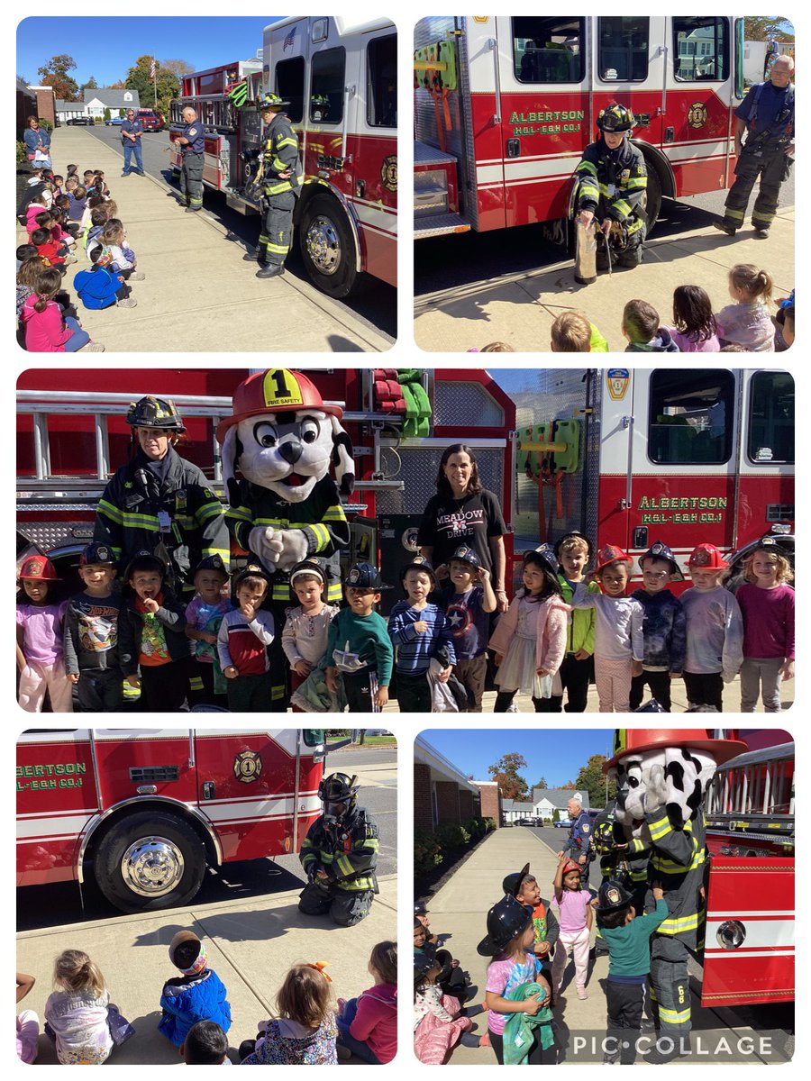 Shoutout to the Albertson Firefighters who came to Meadow Drive School and talked to Pre-K about fire safety! 🚒🔥🧯🧑‍🚒Thank you firefighters! 🤗 And Sparky too!🐶⁦<a href="/MeadowDriveElem/">Meadow Drive School</a>⁩ #firesafety #staysafe