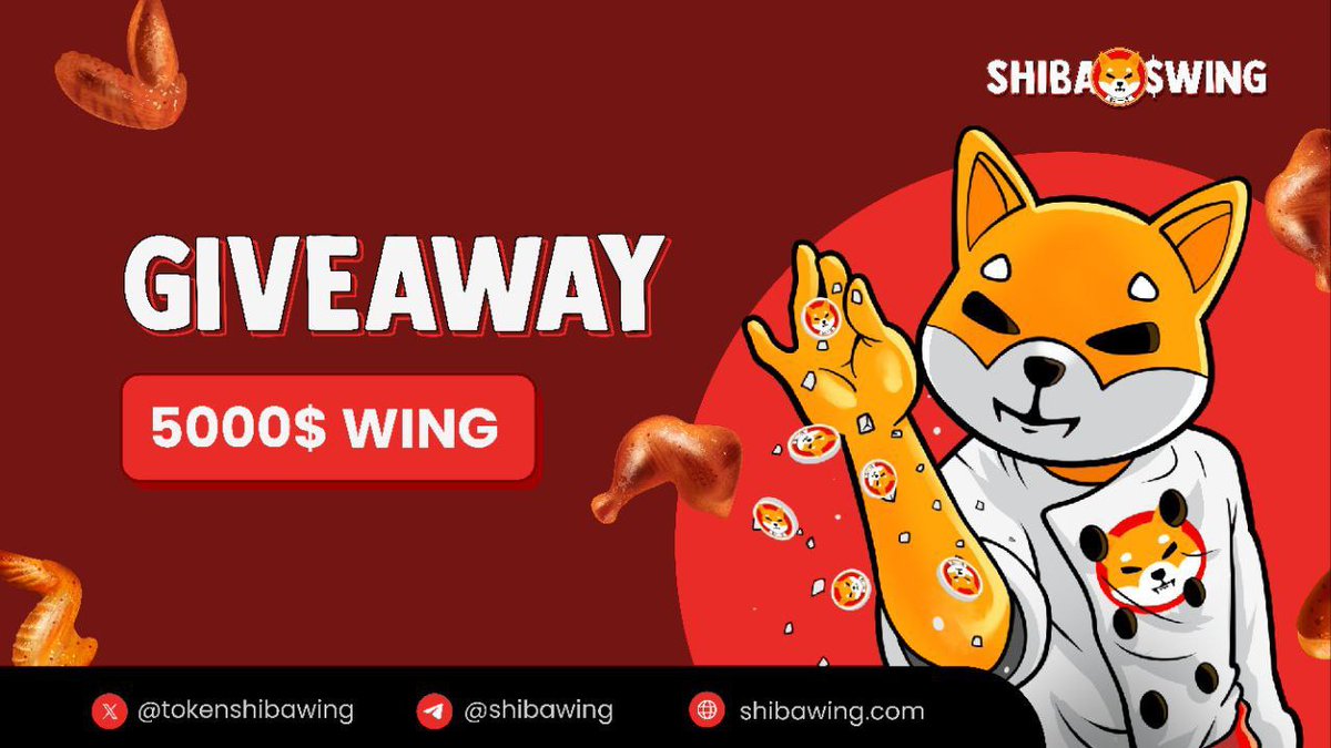 tokenshibawing's tweet photo. With our token launch right around the corner the $20,000 giveaway continues...

$10,000 in still up for grabs.

🍗 Drop your ETH wallet
🍗 Follow @tokenshibawing
🍗 Like &amp; retweet

$WING is cooking up something delicious! https://t.co/BuopynWj0M
