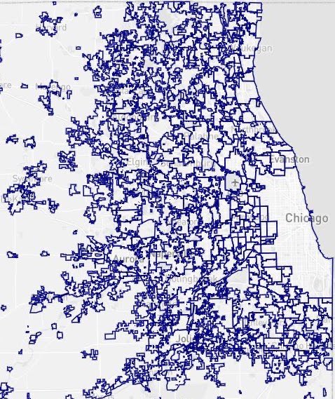 north0fnorth's tweet photo. if you’ve never seen the map of every chicago suburb in illinois with its own local government before, prepare to be shocked https://t.co/IKthYmpnJU
