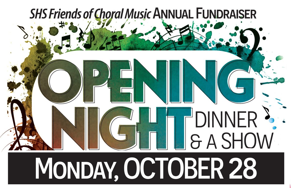 The High School Choir's Opening Night will take place tomorrow (Oct 28th) at the high school. It will kick off at 6:30 with dinner and performances in the small gym, followed by the concert in the auditorium. Hopefully you got your tickets for a night of great entertainment!