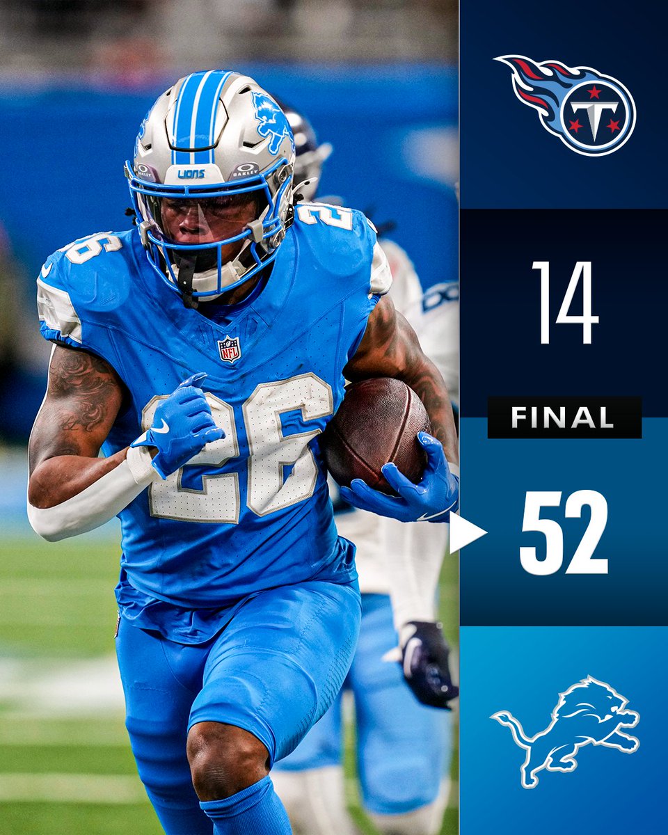 NFL's tweet photo. FINAL: @Lions stay hot. #TENvsDET https://t.co/MkaiN3MxCj