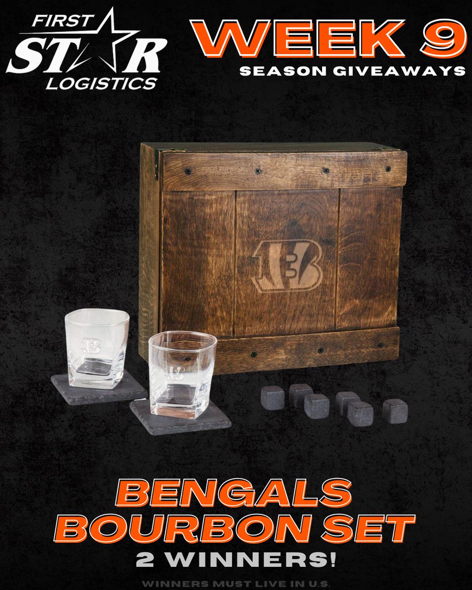 Firststarlog's tweet photo. 🐅WEEK 9🐅

Enter to win a Bengals Bourbon set to Cheers after touchdowns 🙌🔥

Here’s how to enter:
🔸Follow us
🔸Follow @DLInTheTrenches 
🔸Follow @JoeGoodberry 
🔸Follow @JakeLiscow 
🔸RT this tweet!

Good luck &amp; Who Dey😎 https://t.co/pBvvnwl2Rq