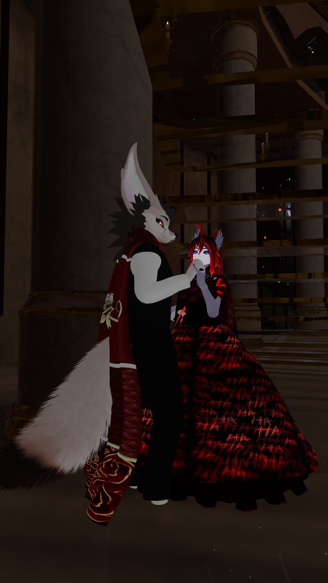 Rosetta_Wolf13's tweet photo. The Villain's Ballroom Gala was sooo beautiful yesterday! 😍 It was beyond anything I expected! Dark glamor, epic vibes, and a night to remember! 🖤✨ #VillainsBallroom #DarkGlamour #UnexpectedMagic #GalaNight #Vrchat #Vtuber https://t.co/zdm1XE7df9
