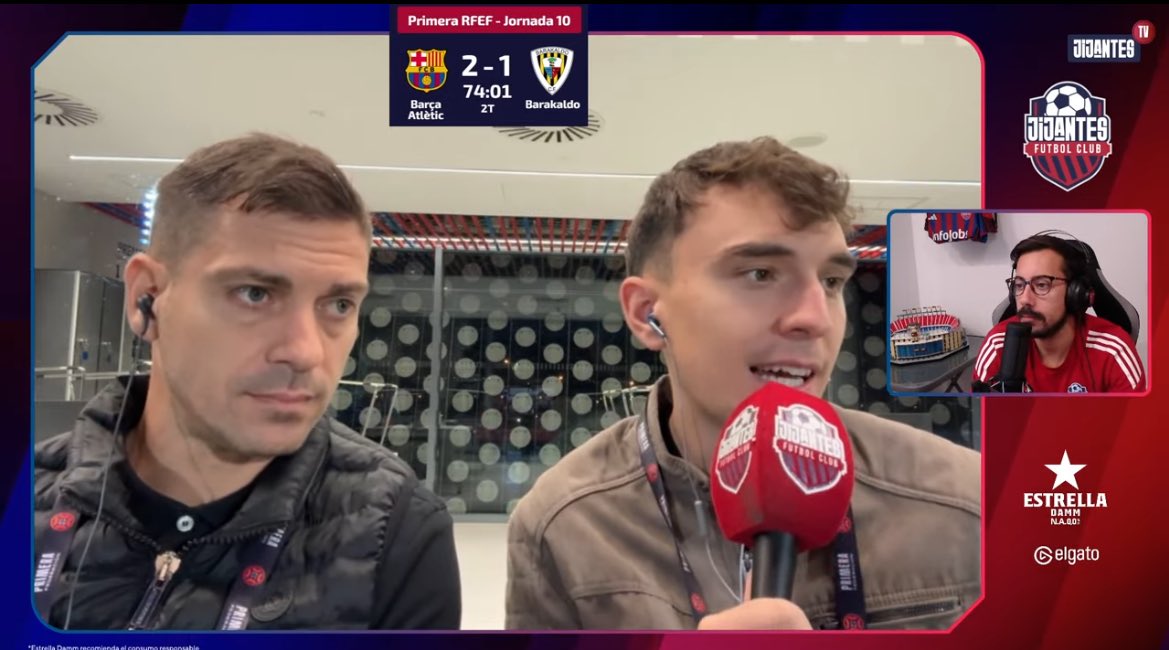 📺 DIRECTO <a href="/JijantesFC/">Jijantes FC</a>

👋🏼  Estamos en directo desde el Johan Cruyff con <a href="/Guillembp01/">Guillem Borràs Pérez</a> y <a href="/albert_roge/">Albert Rogé</a> para seguir los últimos minutos del partido del Barça Atlètic frente al Barakaldo.

🔗 youtube.com/live/puhwfdxyC…