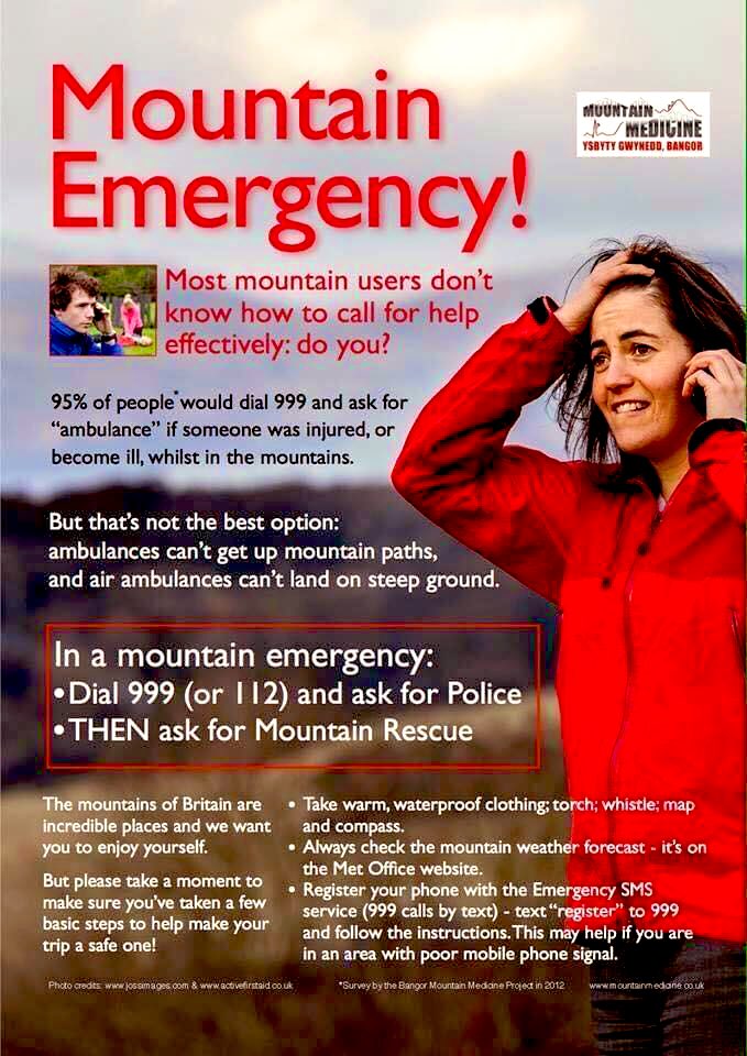 We teach all our <a href="/DofE/">The Duke of Edinburgh’s Award</a> participants how to call for help in an emergency, as part of our emergency procedure training. If you’re ill/injured, know how to call Mountain Rescue: 999>Police>MRT. Asking for an ambulance can cause delay in getting help to you 🚑