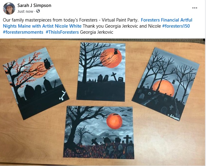 Our family masterpieces from today's <a href="/weareforesters/">Foresters Financial</a> Virtual Paint Party.  <a href="/Georgiajerkovic/">Georgia Jerkovic</a> and Nicole White #Foresters150 #ForestersMoments #ThisIsForesters @ArtfulNightsMaine