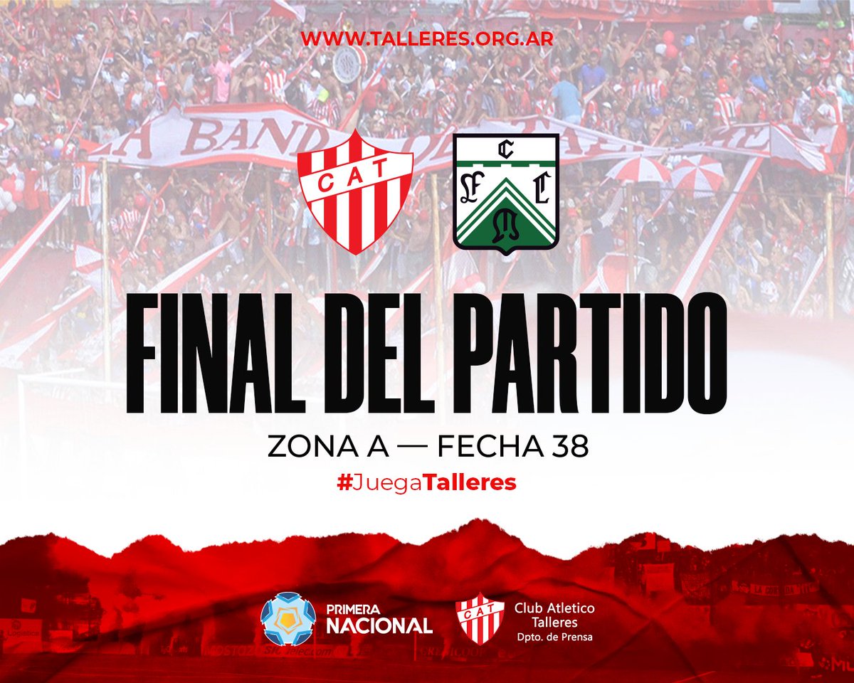 #FutbolProfesional 

⌚50’ ST

🔚Final del partido

<a href="/ClubTalleresOk/">Club Atlético Talleres</a>   0️⃣
<a href="/FerroOficial/">Ferro Carril Oeste</a>   0️⃣

#SoyTalleres 🇦🇹