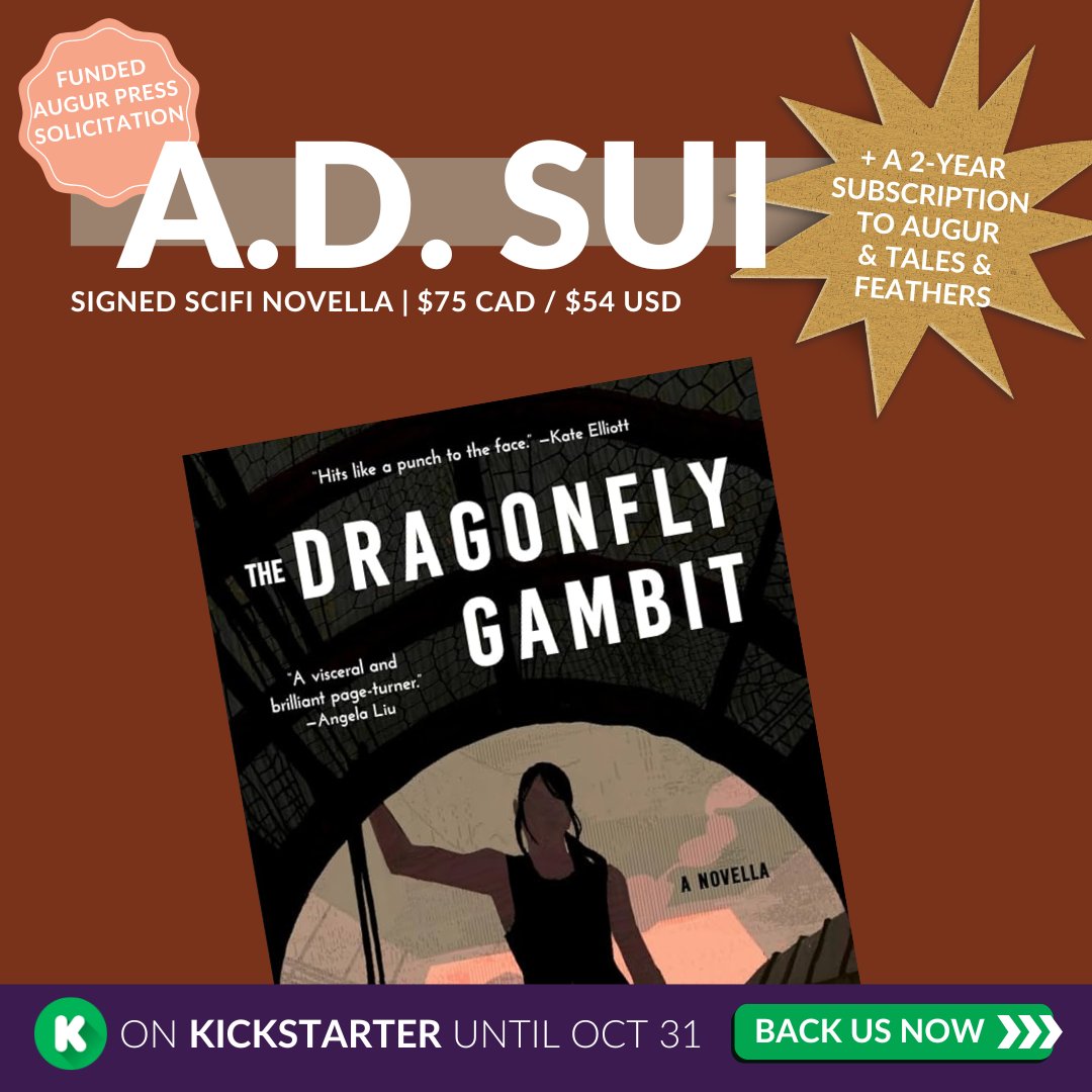 We have ONE signed copy of The Dragonfly Gambit by <a href="/TheSuiWay/">A.D. Sui 🇺🇦</a> , pubbed by <a href="/neonhemlock/">Neon Hemlock Press</a> !

&amp; we can't recommend this enough...

1. It's awesome
2. We've funded an AUGUR PRESS solitation to A.D. for '27 !!

+ every signed book comes with a 2-yr subscription 👀 😍
